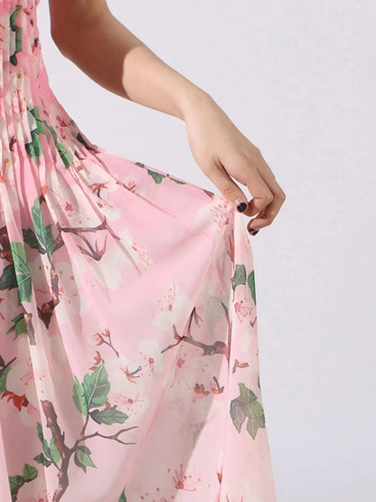 Floral Print Pleated Maxi Dress Dresses The Nichole Collection