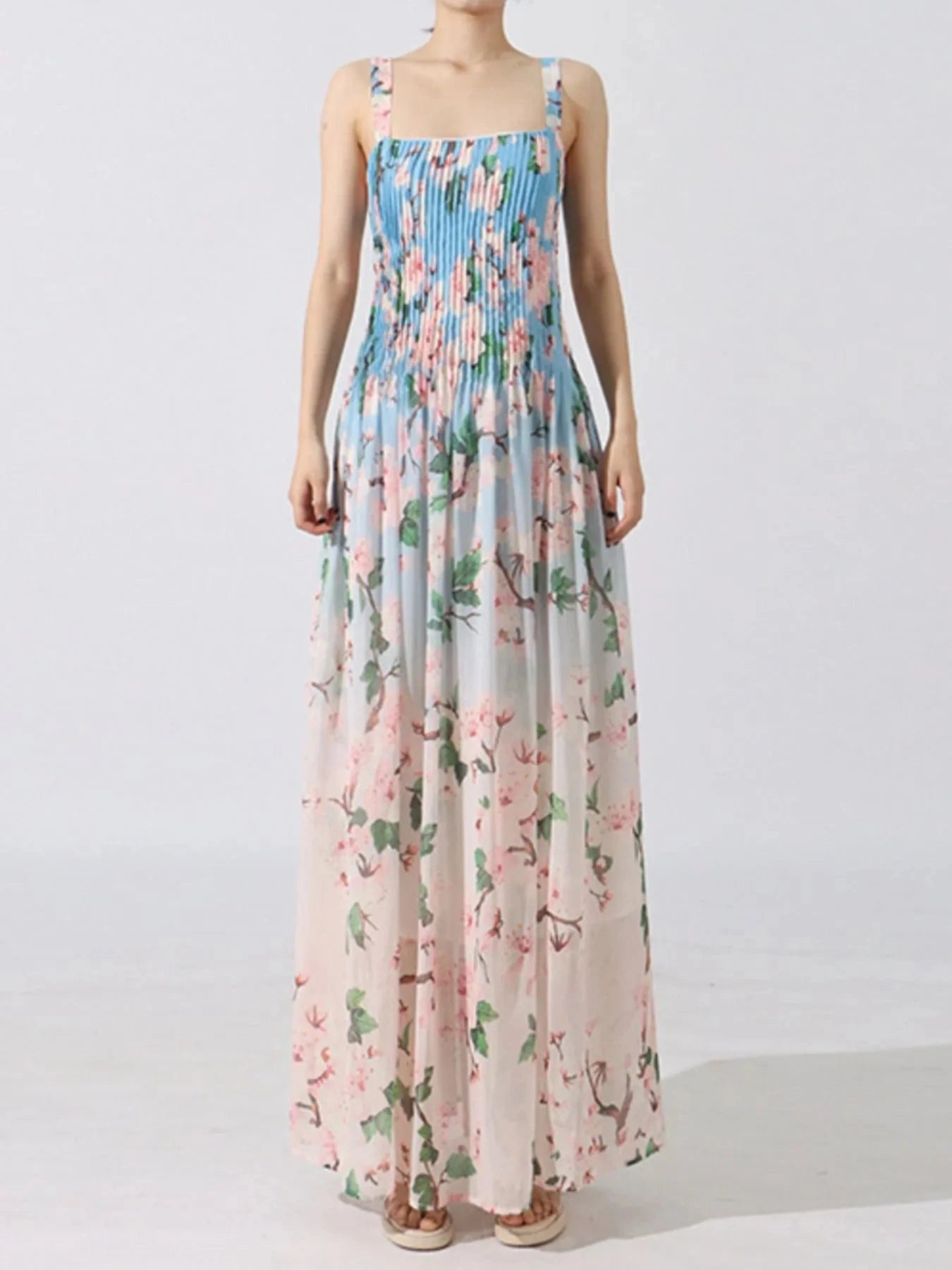 Floral Print Pleated Maxi Dress Dresses The Nichole Collection