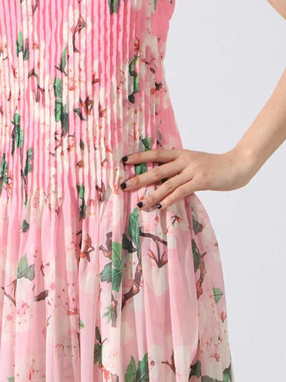 Floral Print Pleated Maxi Dress Dresses The Nichole Collection