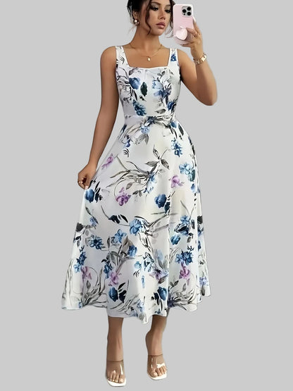 Floral Print Sleeveless Square Neck A-Line Maxi Dress The Nicole Collection