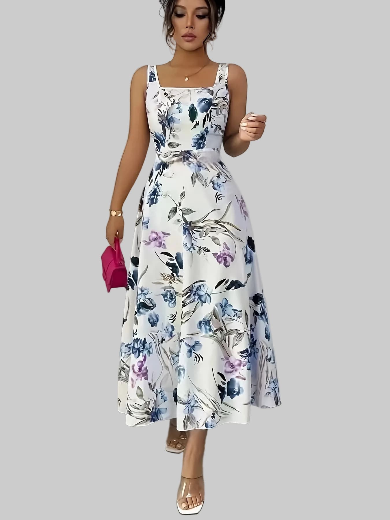 Floral Print Sleeveless Square Neck A-Line Maxi Dress The Nicole Collection