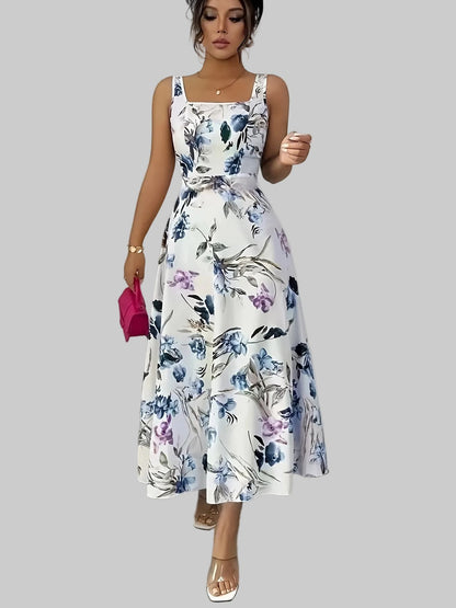 Floral Print Sleeveless Square Neck A-Line Maxi Dress The Nicole Collection
