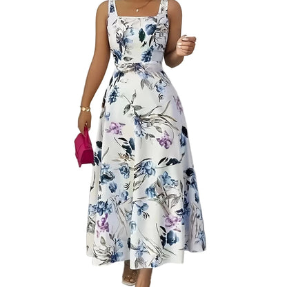 Floral Print Sleeveless Square Neck A-Line Maxi Dress Mixed colors / S The Nicole Collection
