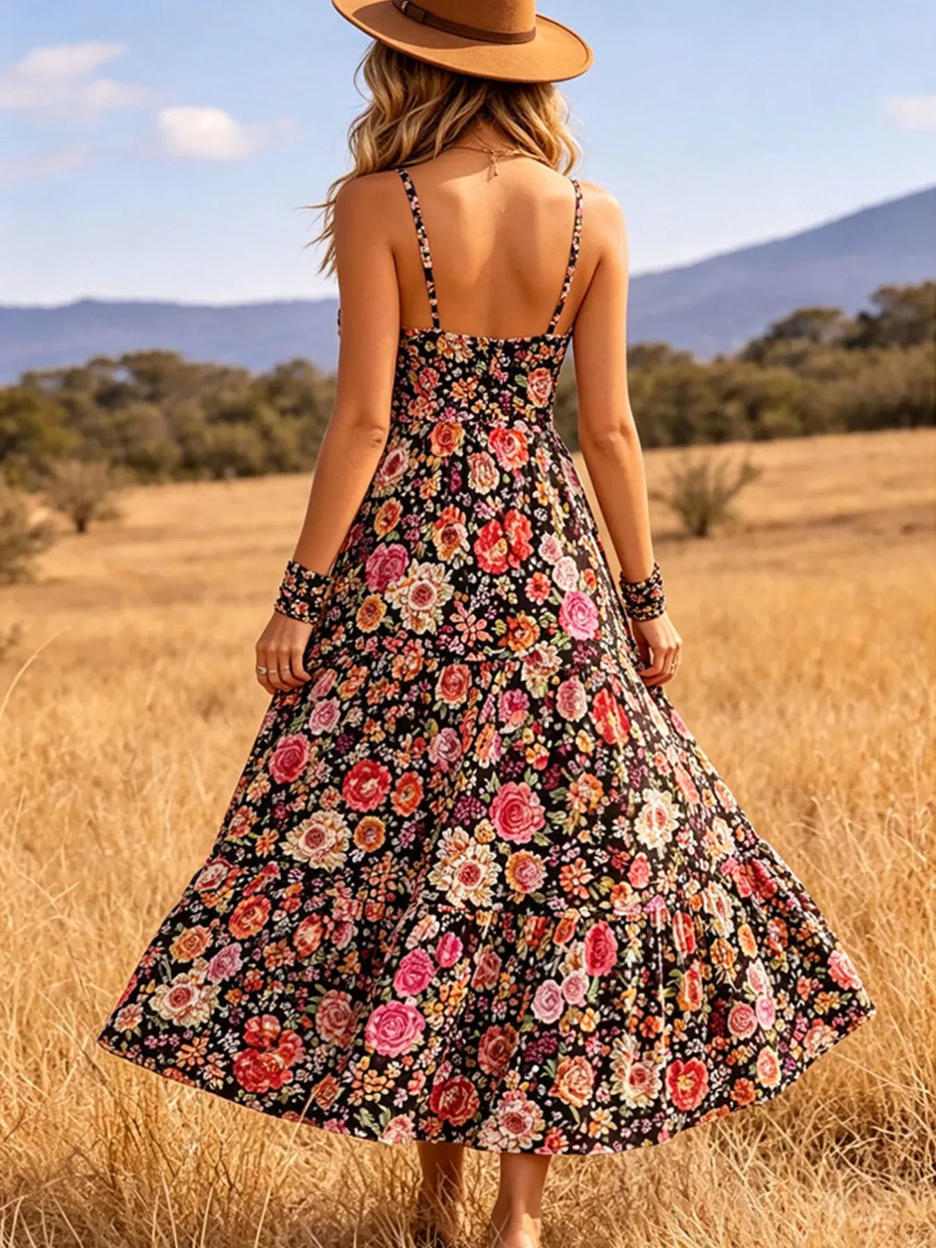 Floral Print Tiered V-Neck Midi Dress The Nichole Collection - Official Site