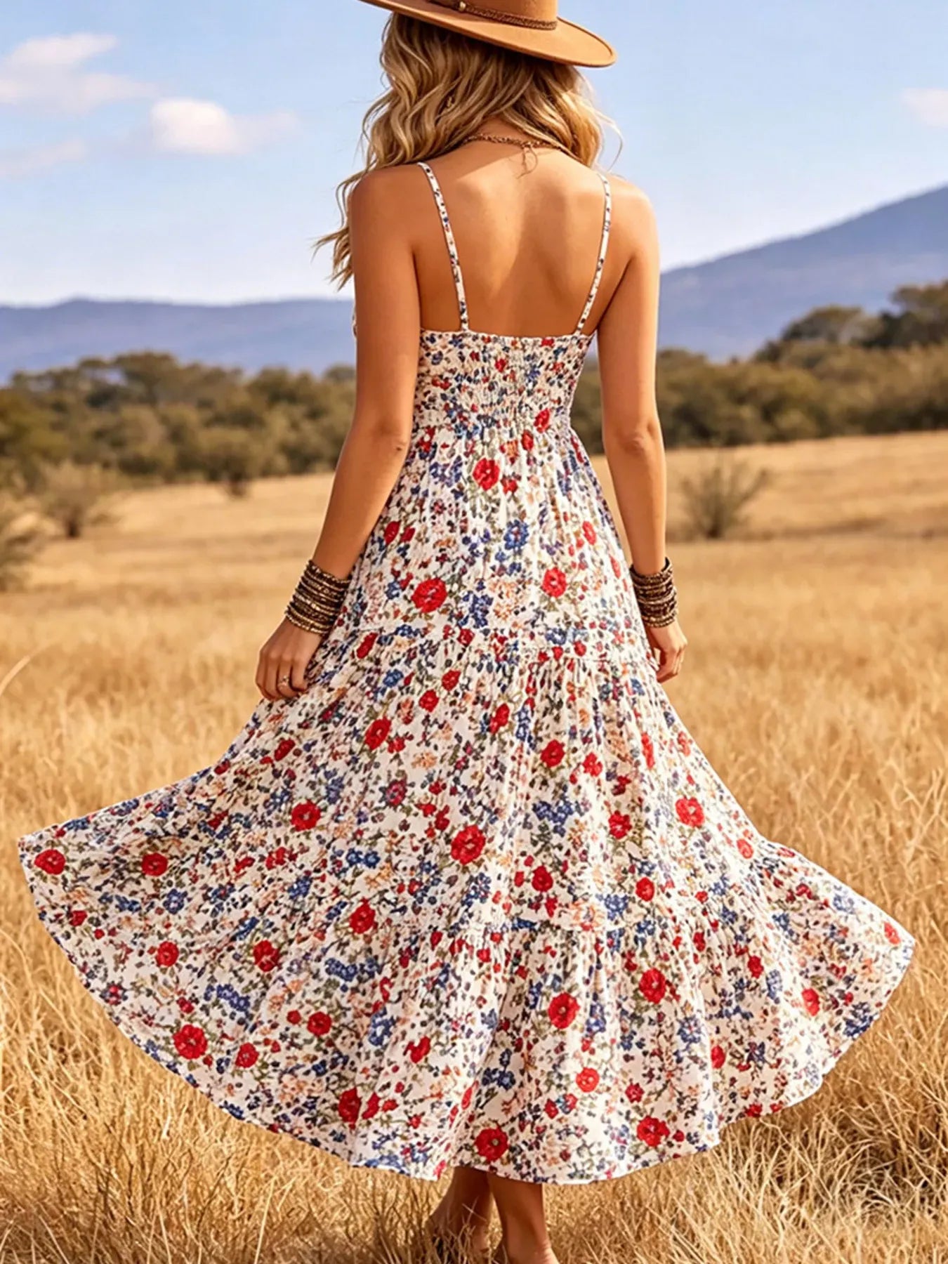 Floral Print Tiered V-Neck Midi Dress The Nichole Collection - Official Site