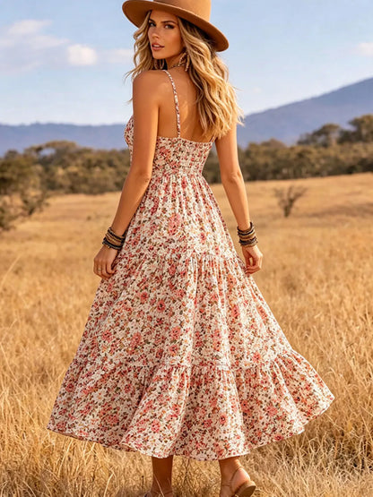 Floral Print Tiered V-Neck Midi Dress The Nichole Collection - Official Site