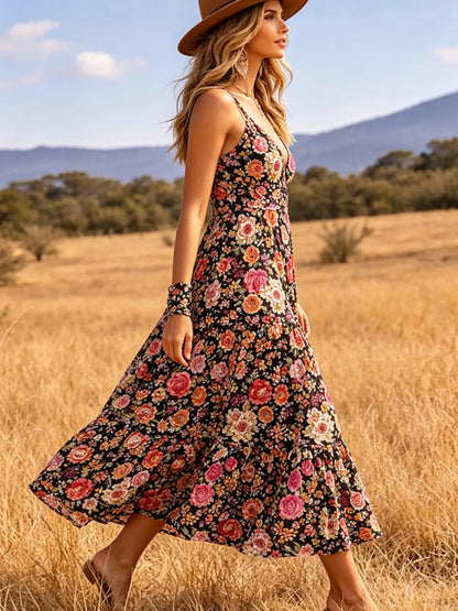 Floral Print Tiered V-Neck Midi Dress The Nichole Collection - Official Site