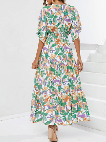 Floral Print V-neck Boho Midi Dress The Nichole Collection