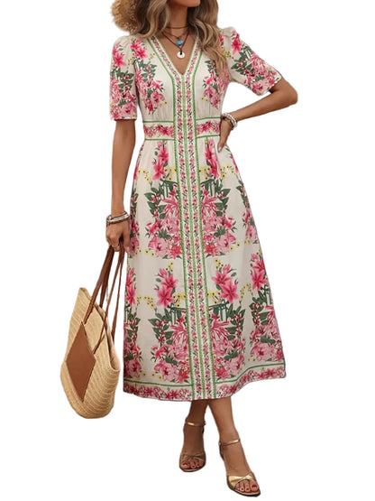 Floral Print V-Neck Midi Dress Midi Dresses The Nichole Collection - Official Site