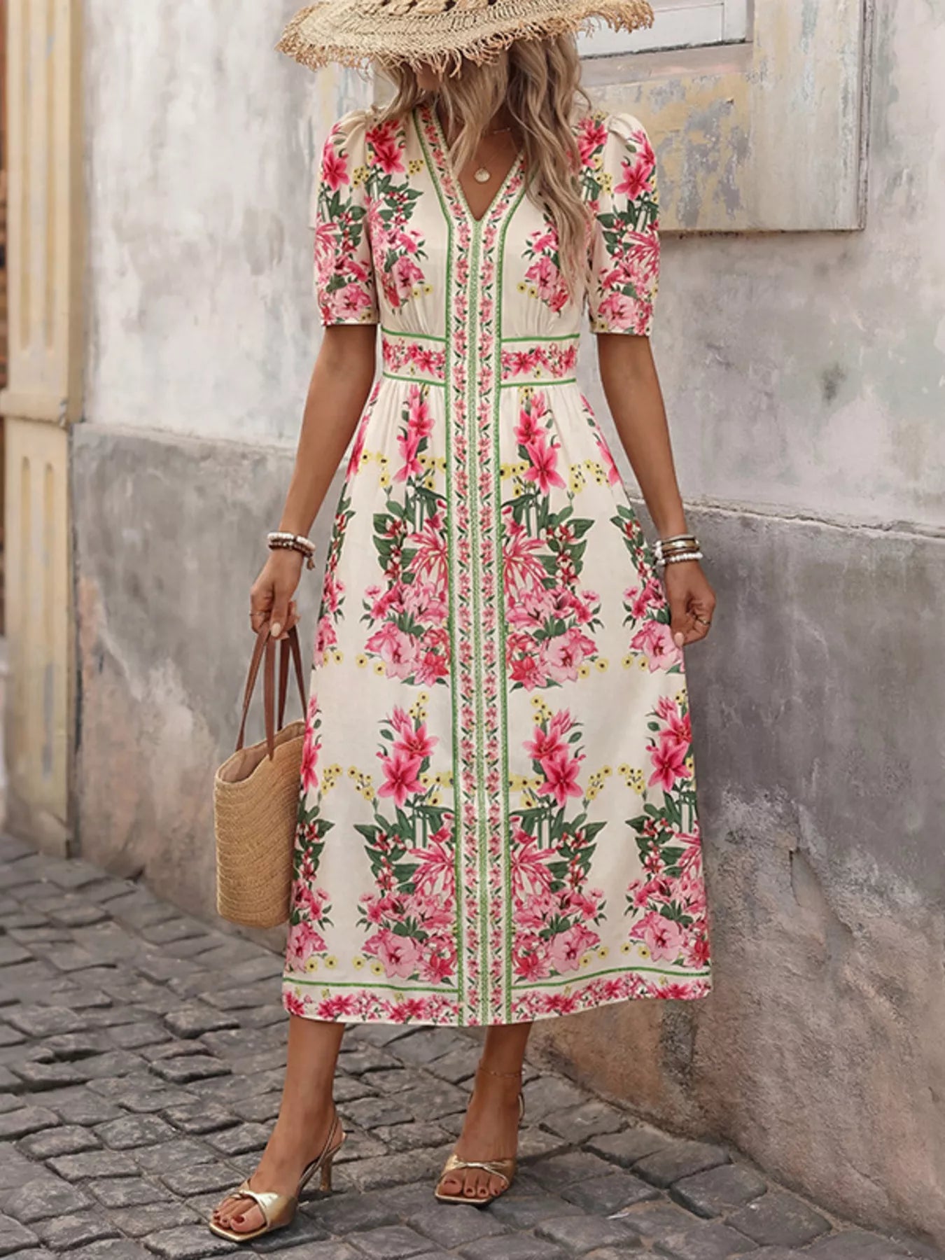 Floral Print V-Neck Midi Dress Midi Dresses The Nichole Collection - Official Site
