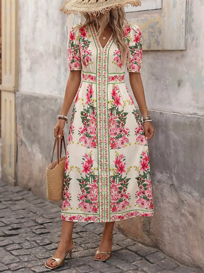Floral Print V-Neck Midi Dress Midi Dresses The Nichole Collection - Official Site