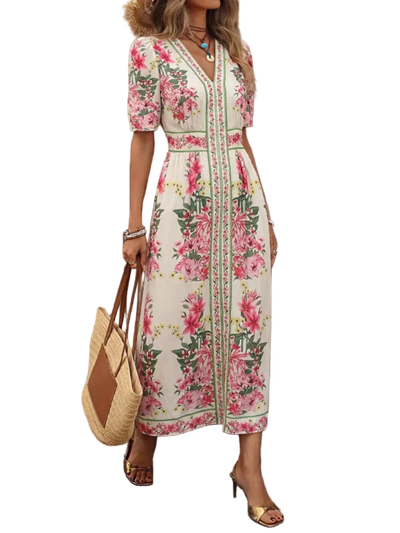 Floral Print V-Neck Midi Dress Midi Dresses The Nichole Collection - Official Site