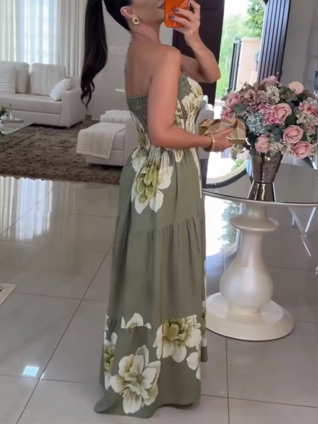 Floral Smocked Strapless Maxi Dress The Nicole Collection