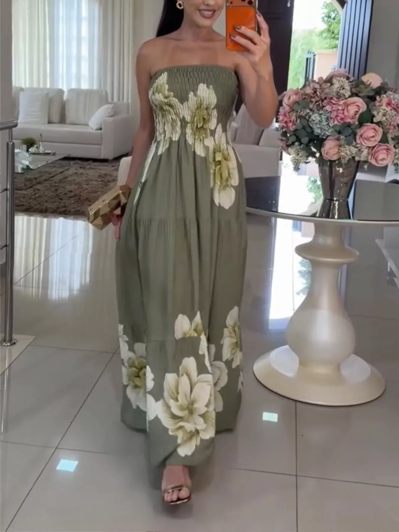 Floral Smocked Strapless Maxi Dress The Nicole Collection