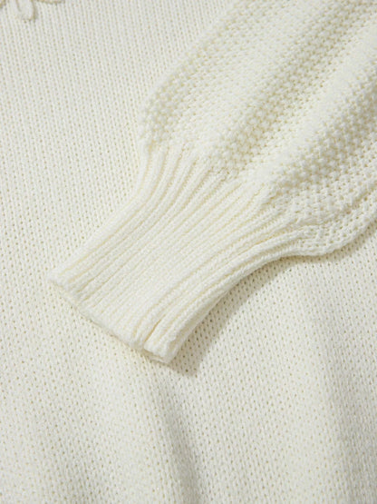Flower Detail Puff Sleeve Sweater Sweaters The Nichole Collection