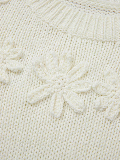 Flower Detail Puff Sleeve Sweater Sweaters The Nichole Collection