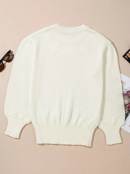 Flower Detail Puff Sleeve Sweater Sweaters The Nichole Collection