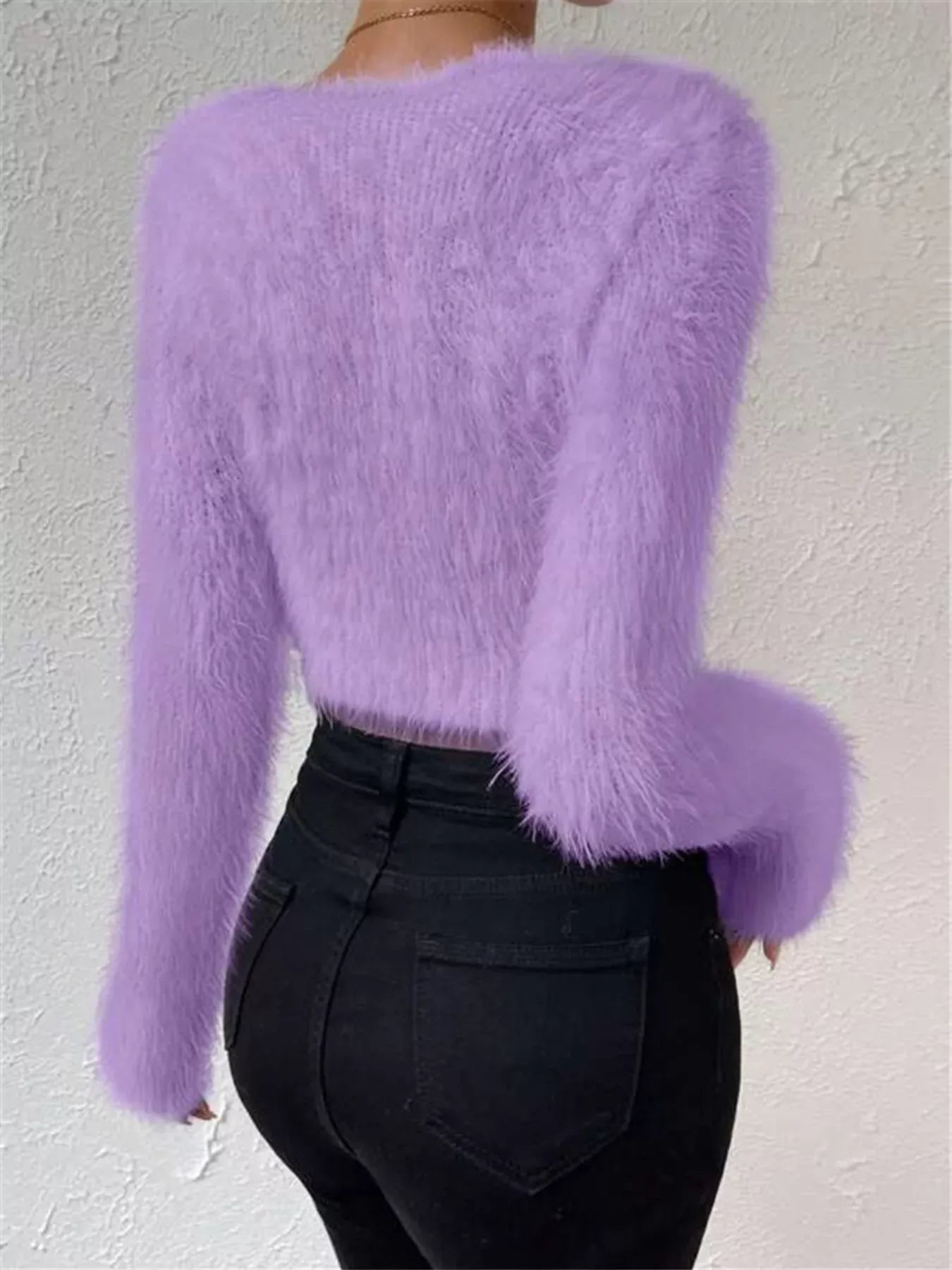 Fluffy Knit V-Neck Sweater The Nichole Collection - Official Site