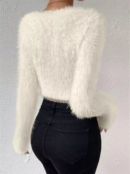 Fluffy Knit V-Neck Sweater The Nichole Collection - Official Site