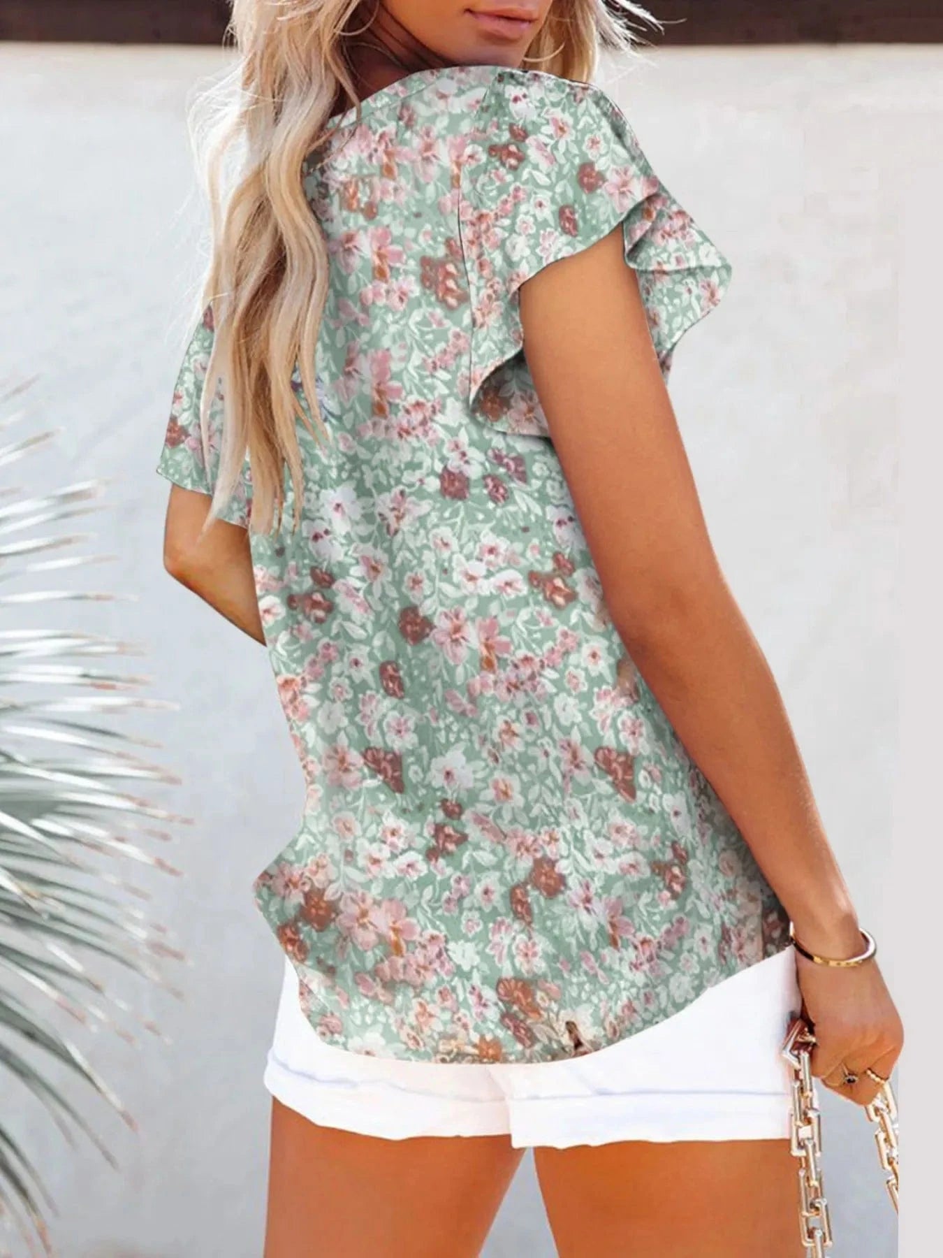 Flutter Sleeve Floral V-Neck Blouse Plus Size The Nichole Collection