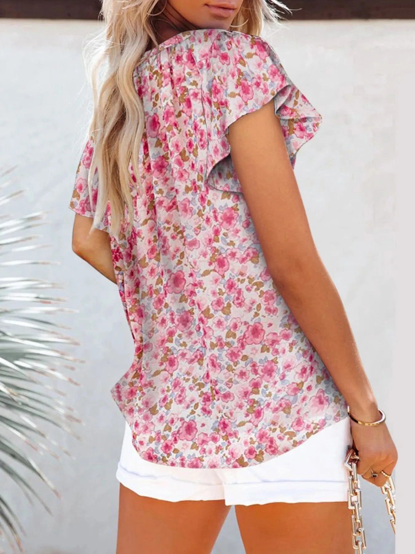 Flutter Sleeve Floral V-Neck Blouse Plus Size The Nichole Collection