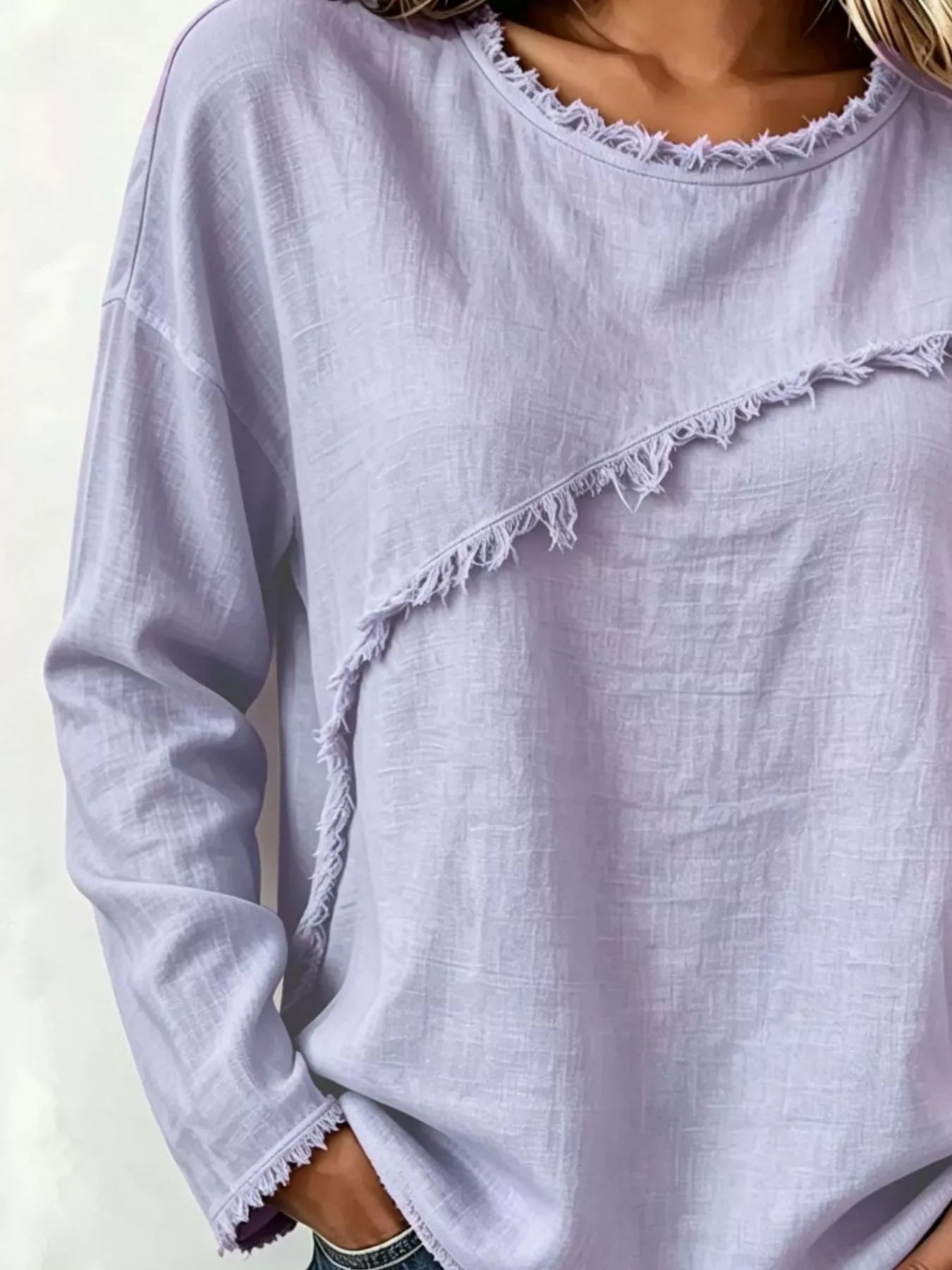 Frayed Hem Dropped Shoulder Blouse The Nichole Collection - Official Site