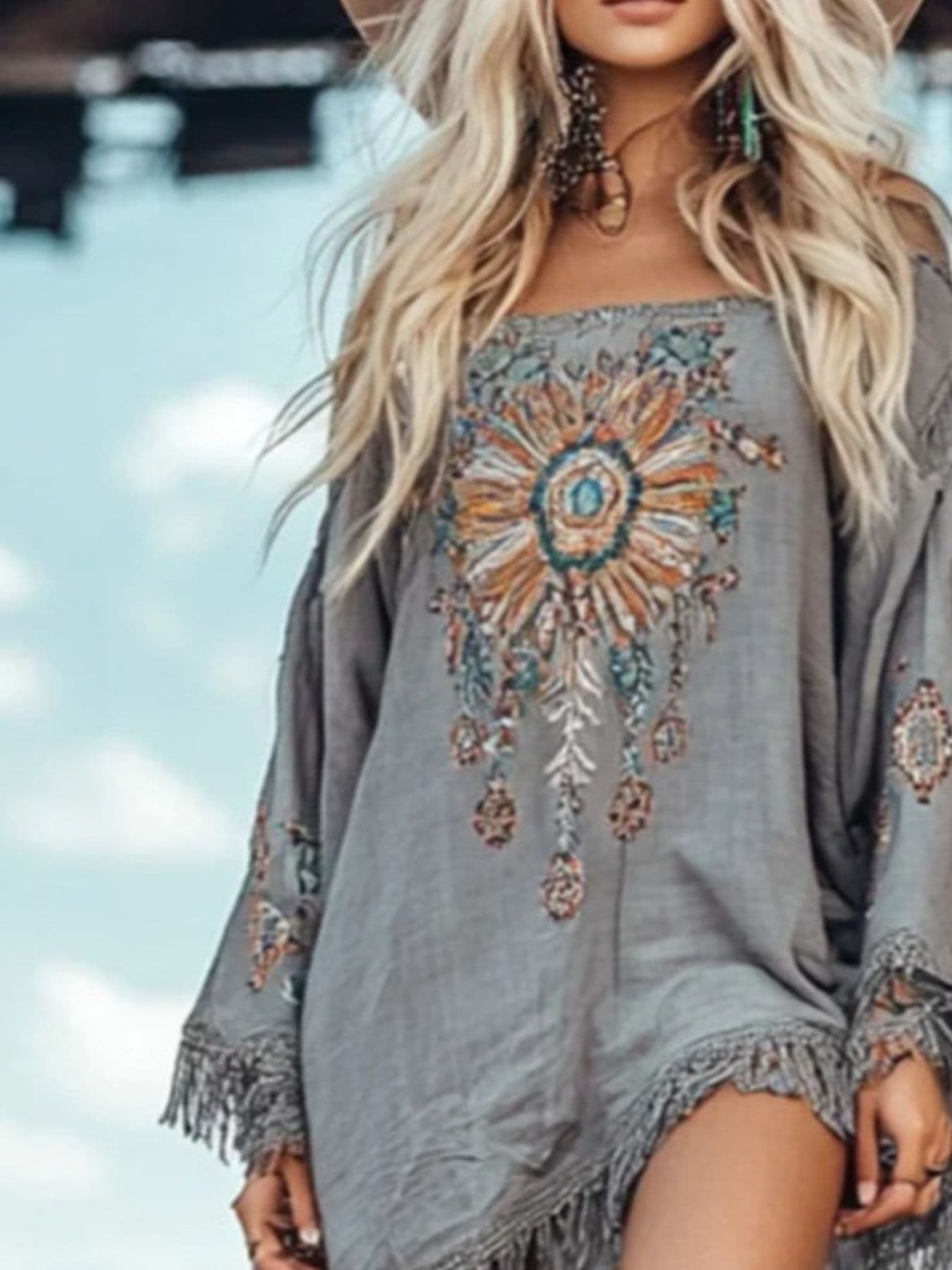 Fringe Hem Long Sleeve Mini Dress Mini Dresses The Nichole Collection - Official Site