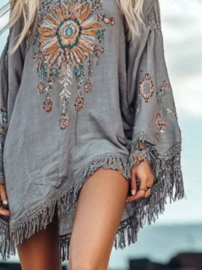 Fringe Hem Long Sleeve Mini Dress Mini Dresses The Nichole Collection - Official Site
