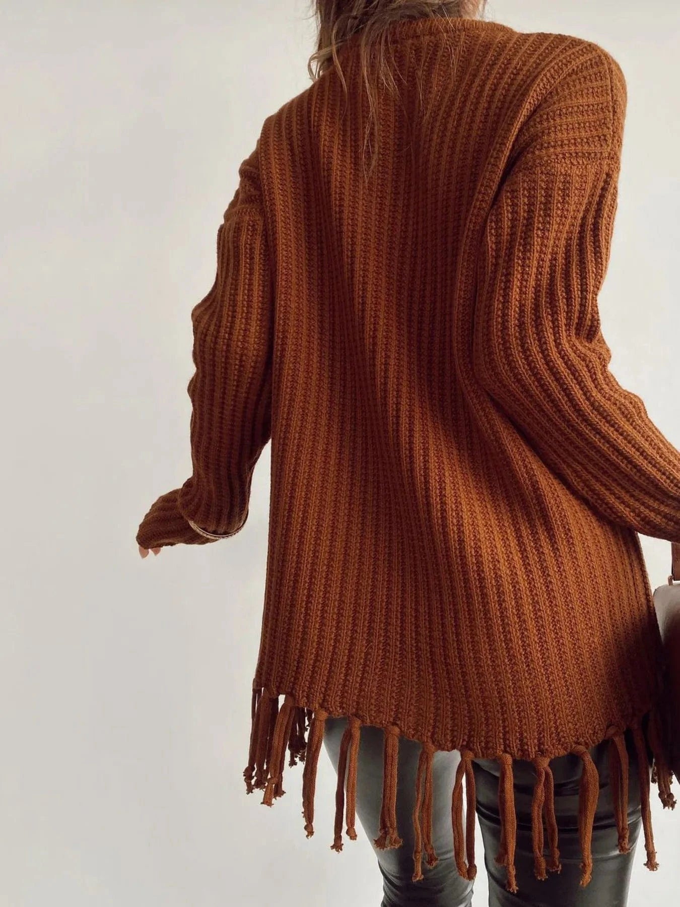 Fringe Round Neck Long Sleeve Sweater Sweaters The Nichole Collection