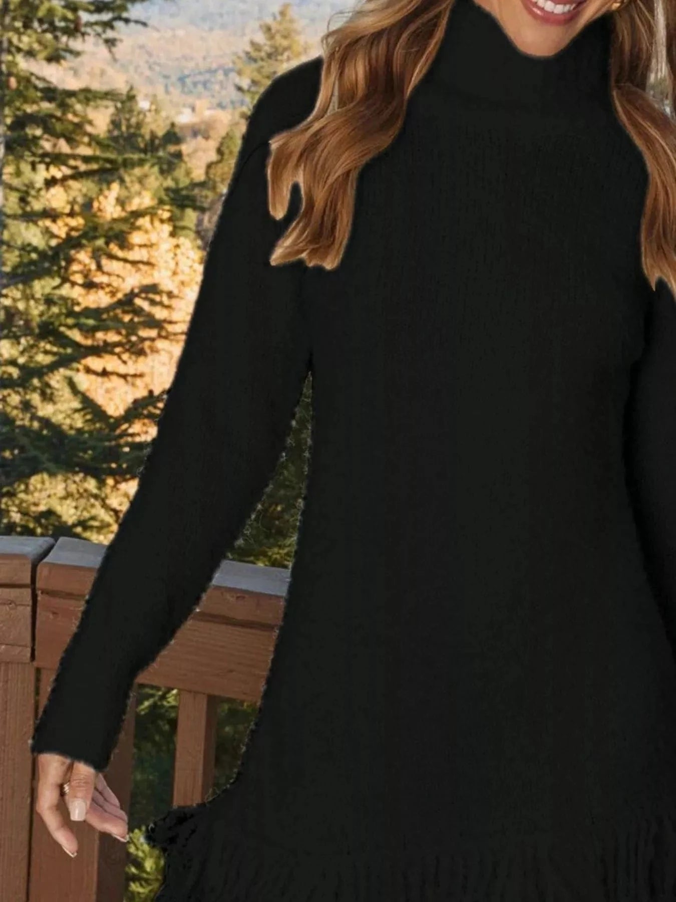 Fringe Turtleneck Long Sleeve Sweater Dress Dresses The Nichole Collection