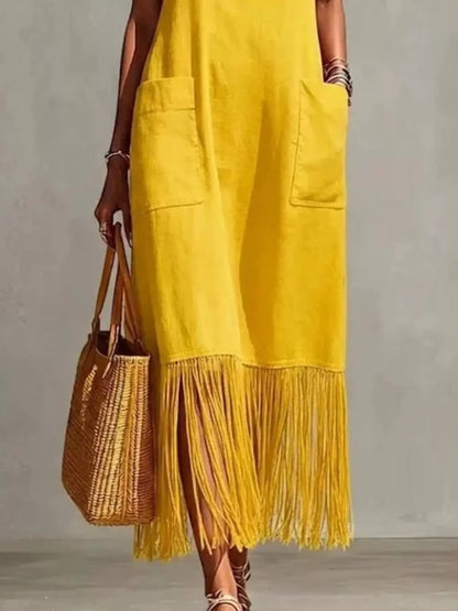 Fringe V-Neck Spaghetti Strap Dress The Nichole Collection