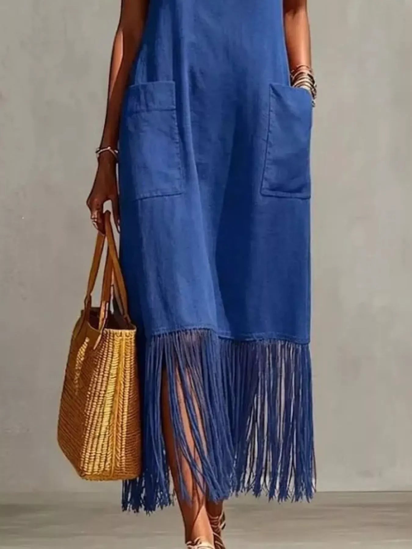 Fringe V-Neck Spaghetti Strap Dress The Nichole Collection