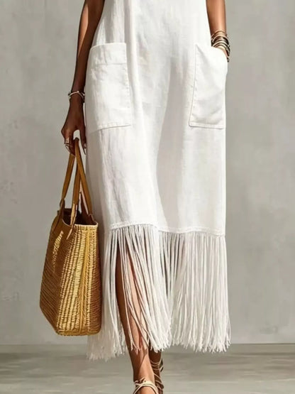 Fringe V-Neck Spaghetti Strap Dress The Nichole Collection