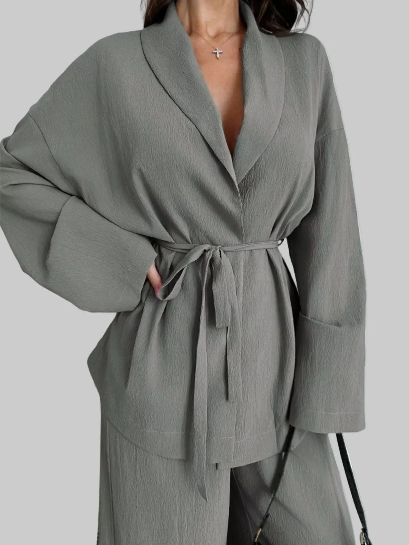 Front Tied Shirt and Wide-Leg Pants Set Women's Sets The Nichole Collection