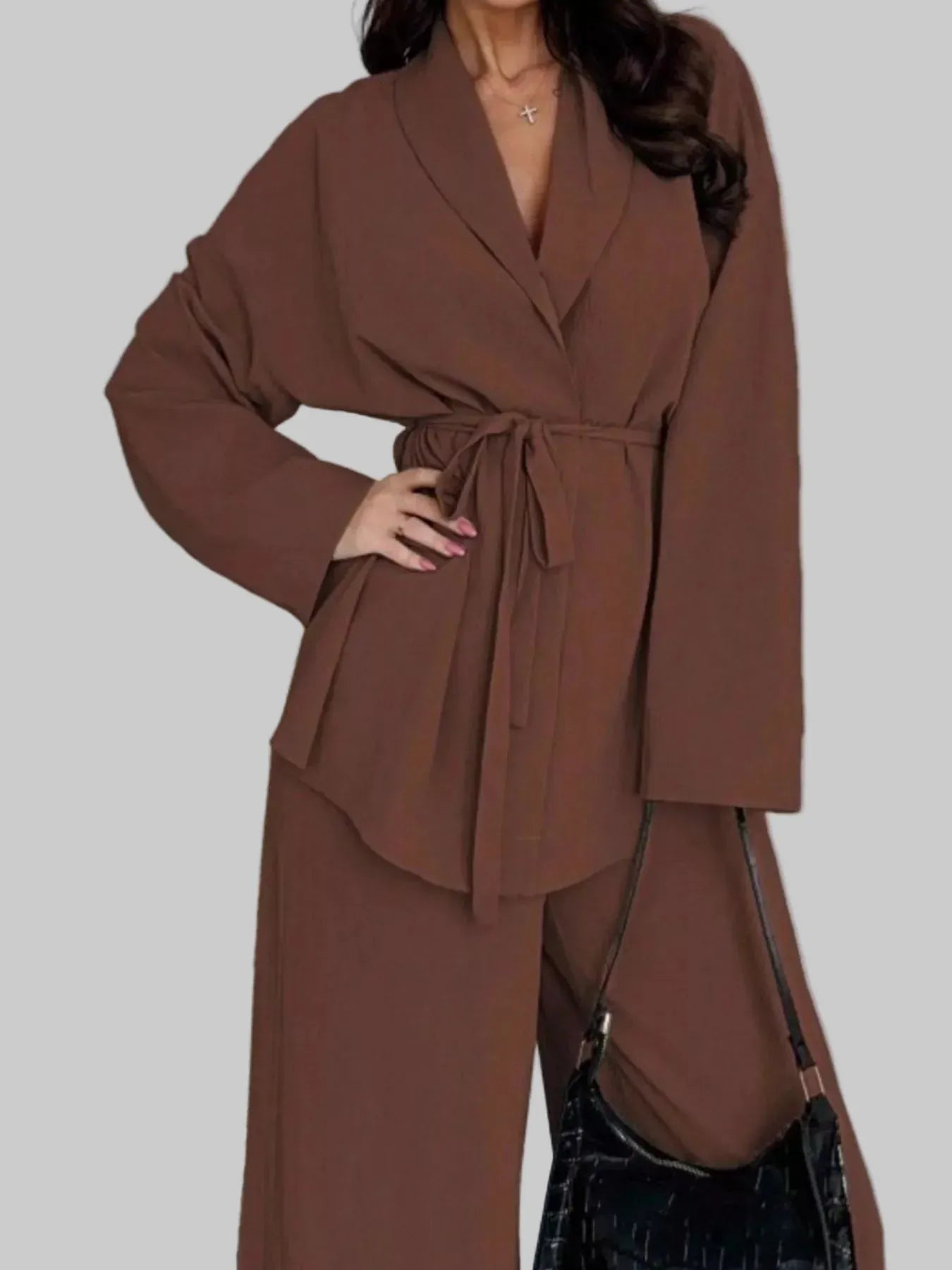 Front Tied Shirt and Wide-Leg Pants Set Women's Sets The Nichole Collection