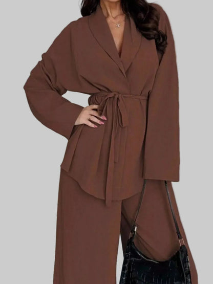 Front Tied Shirt and Wide-Leg Pants Set Women's Sets The Nichole Collection