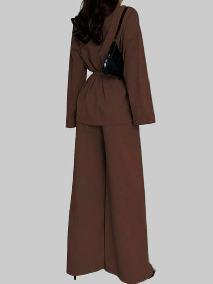 Front Tied Shirt and Wide-Leg Pants Set Women's Sets The Nichole Collection