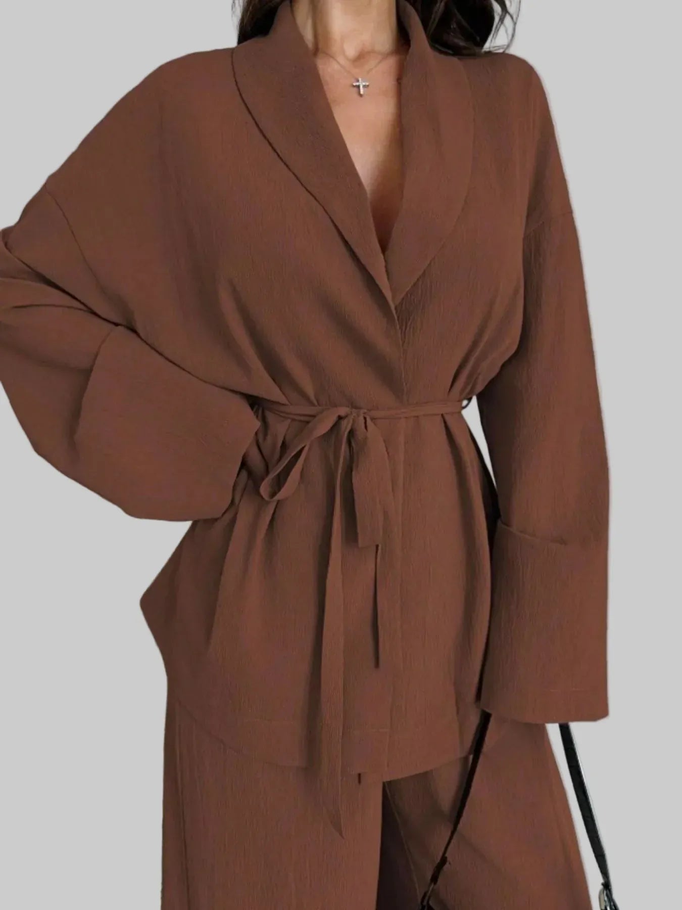 Front Tied Shirt and Wide-Leg Pants Set Women's Sets The Nichole Collection