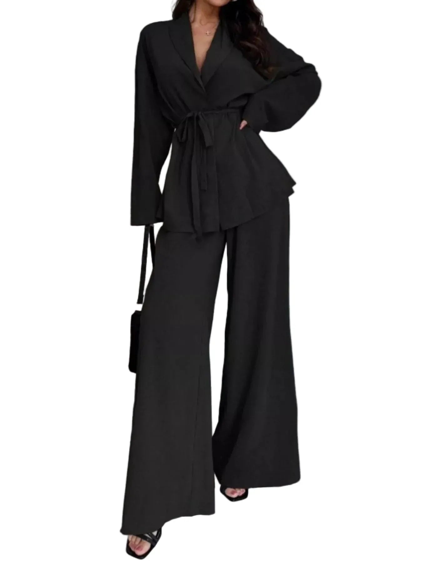 Front Tied Shirt and Wide-Leg Pants Set Women's Sets The Nichole Collection