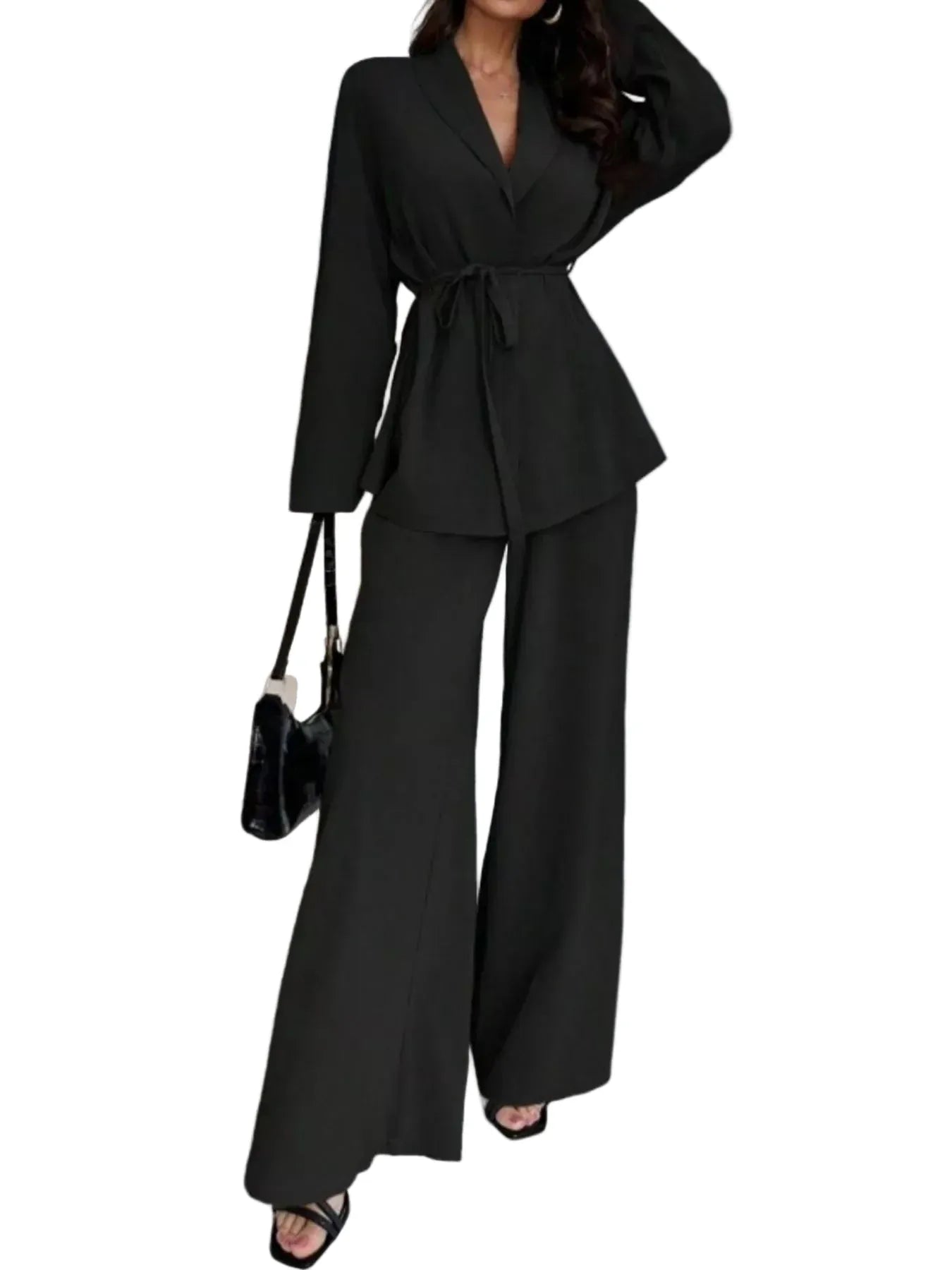 Front Tied Shirt and Wide-Leg Pants Set Women's Sets The Nichole Collection