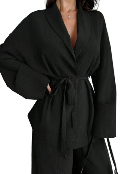 Front Tied Shirt and Wide-Leg Pants Set Women's Sets The Nichole Collection