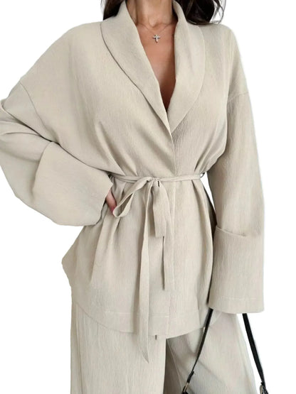 Front Tied Shirt and Wide-Leg Pants Set Women's Sets The Nichole Collection