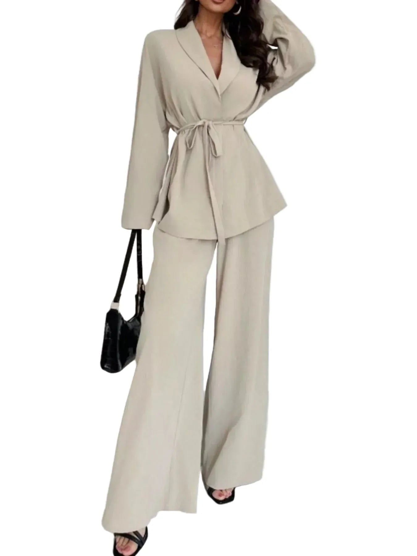 Front Tied Shirt and Wide-Leg Pants Set Women's Sets The Nichole Collection