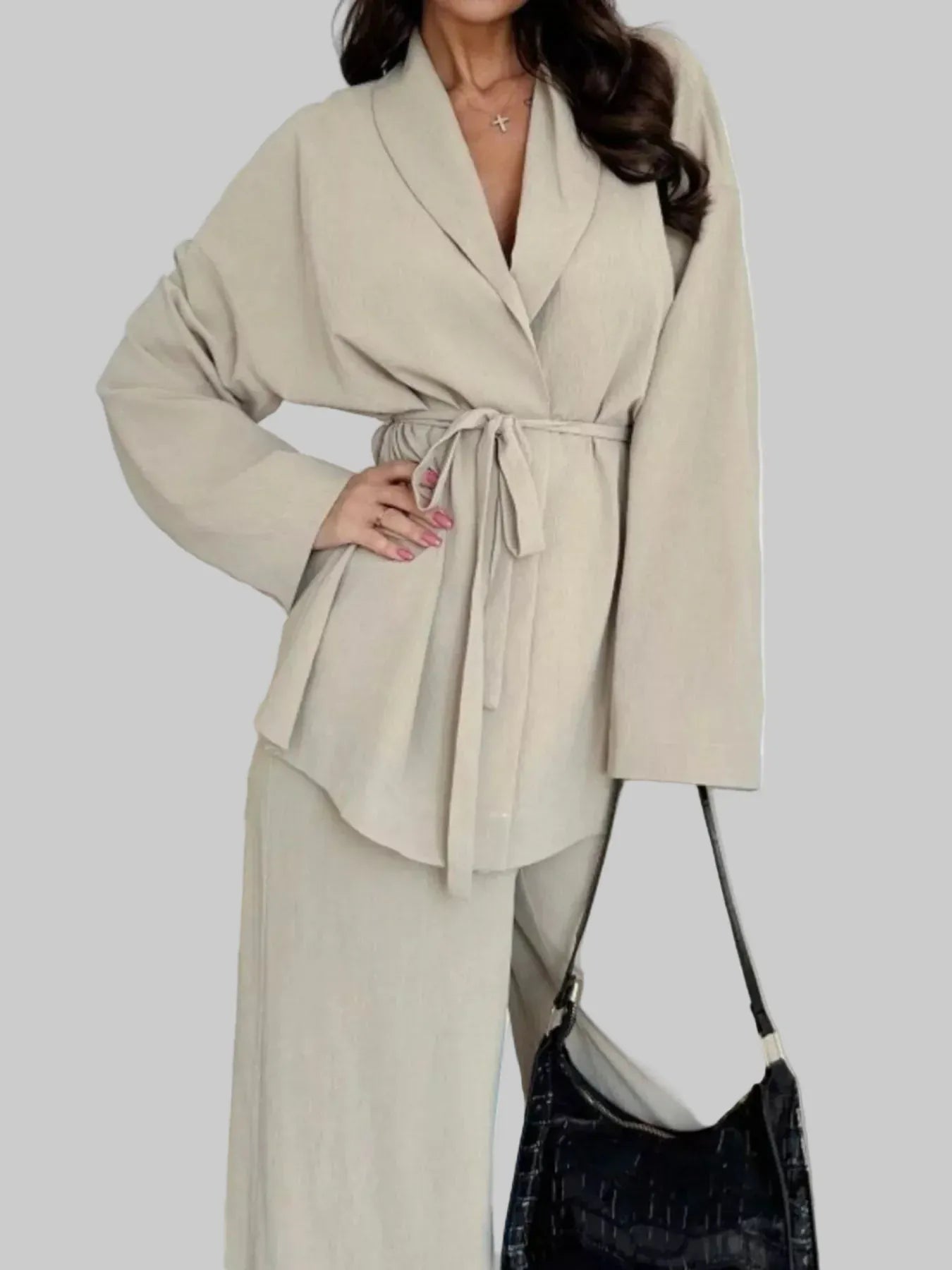 Front Tied Shirt and Wide-Leg Pants Set Women's Sets The Nichole Collection