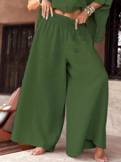 Full Size Boat Neck Top and Wide Leg Pants Set Plus Size Trendsi