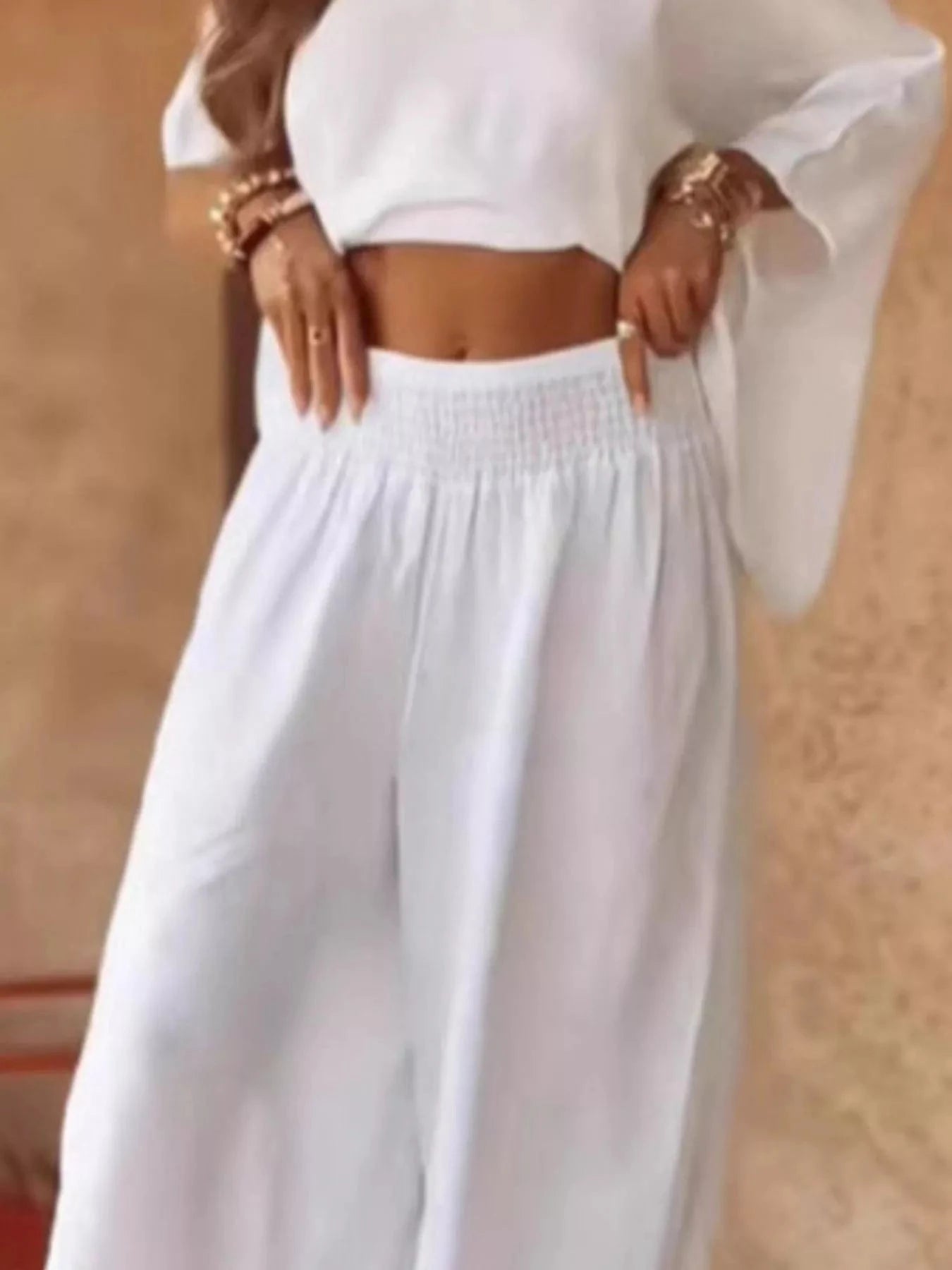 Full Size Boat Neck Top and Wide Leg Pants Set Plus Size Trendsi