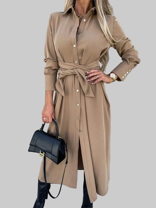 Full Size Button Front Shirt Dress Plus Size Khaki / S The Nichole Collection