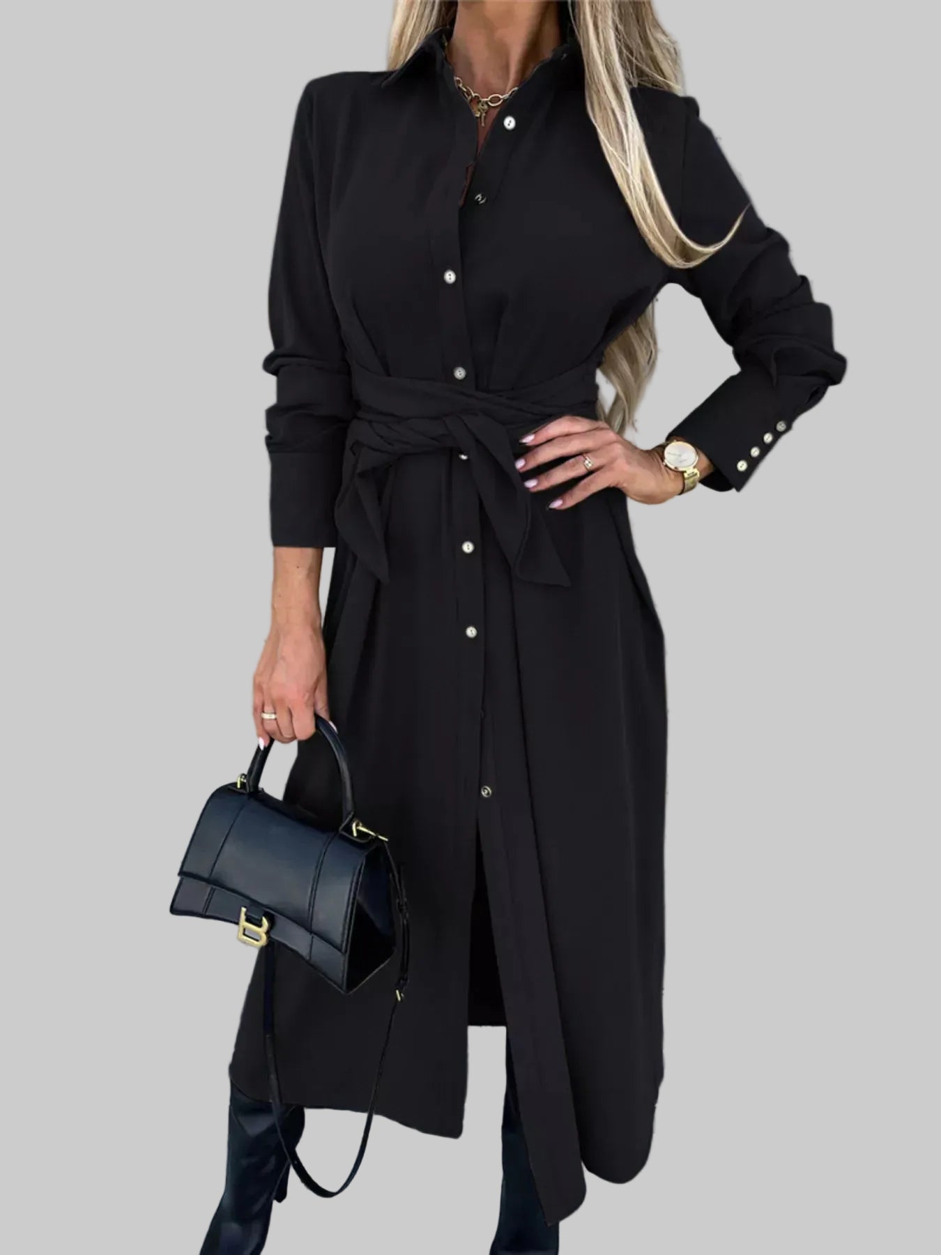 Full Size Button Front Shirt Dress Plus Size Black / S The Nichole Collection