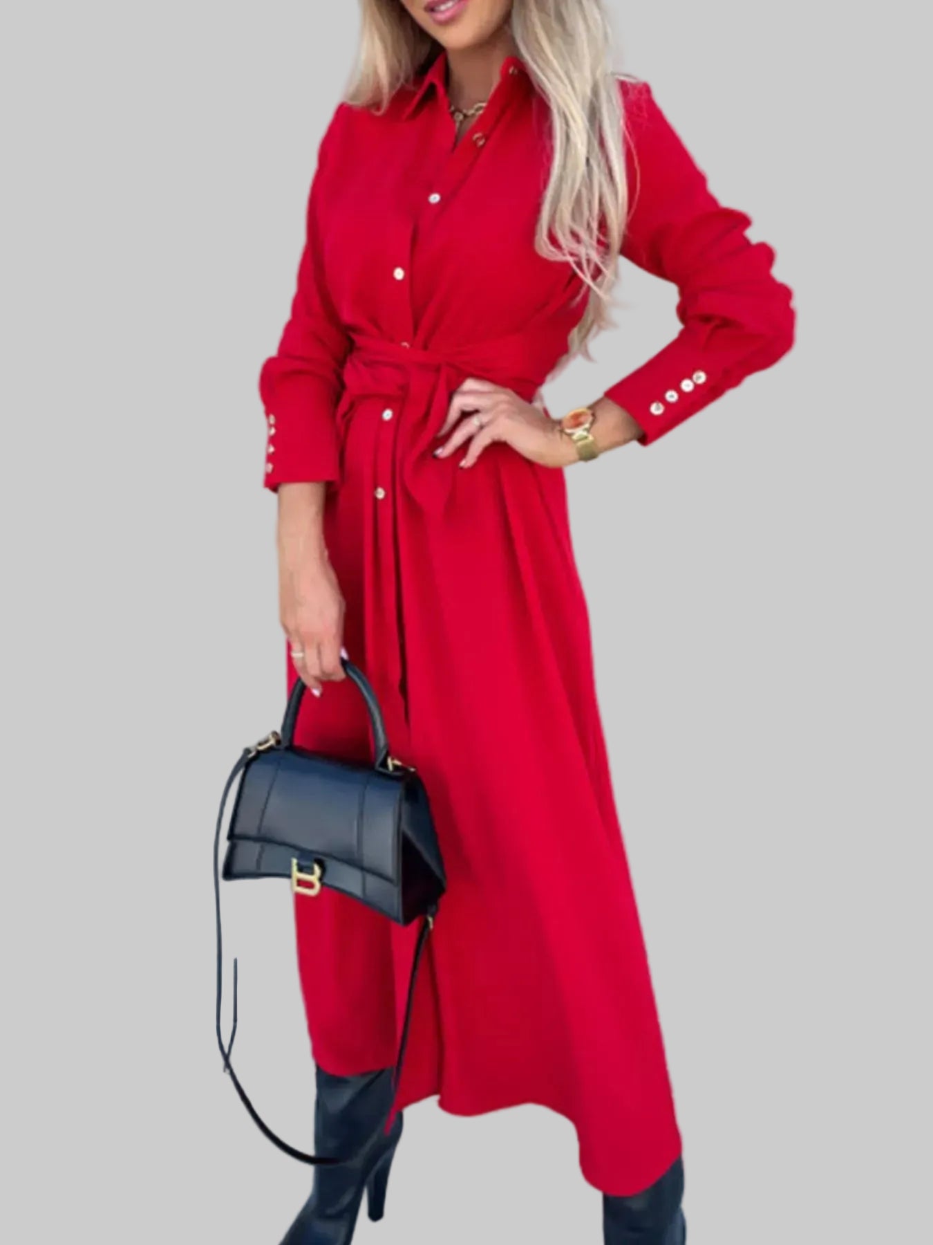 Full Size Button Front Shirt Dress Plus Size Red / S The Nichole Collection