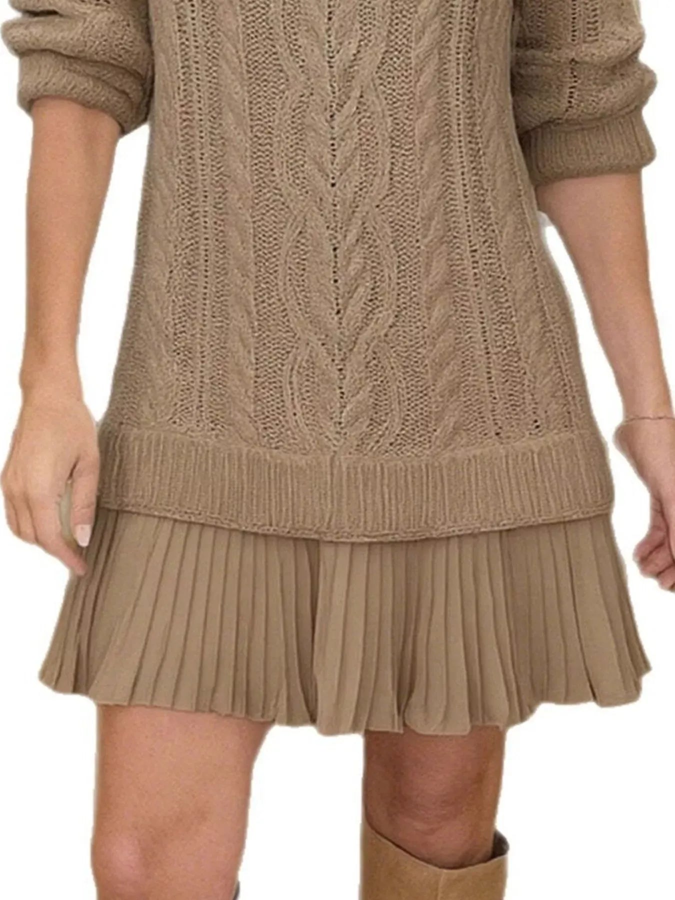 Full Size Cable-Knit Mini Sweater Dress Plus Size The Nichole Collection